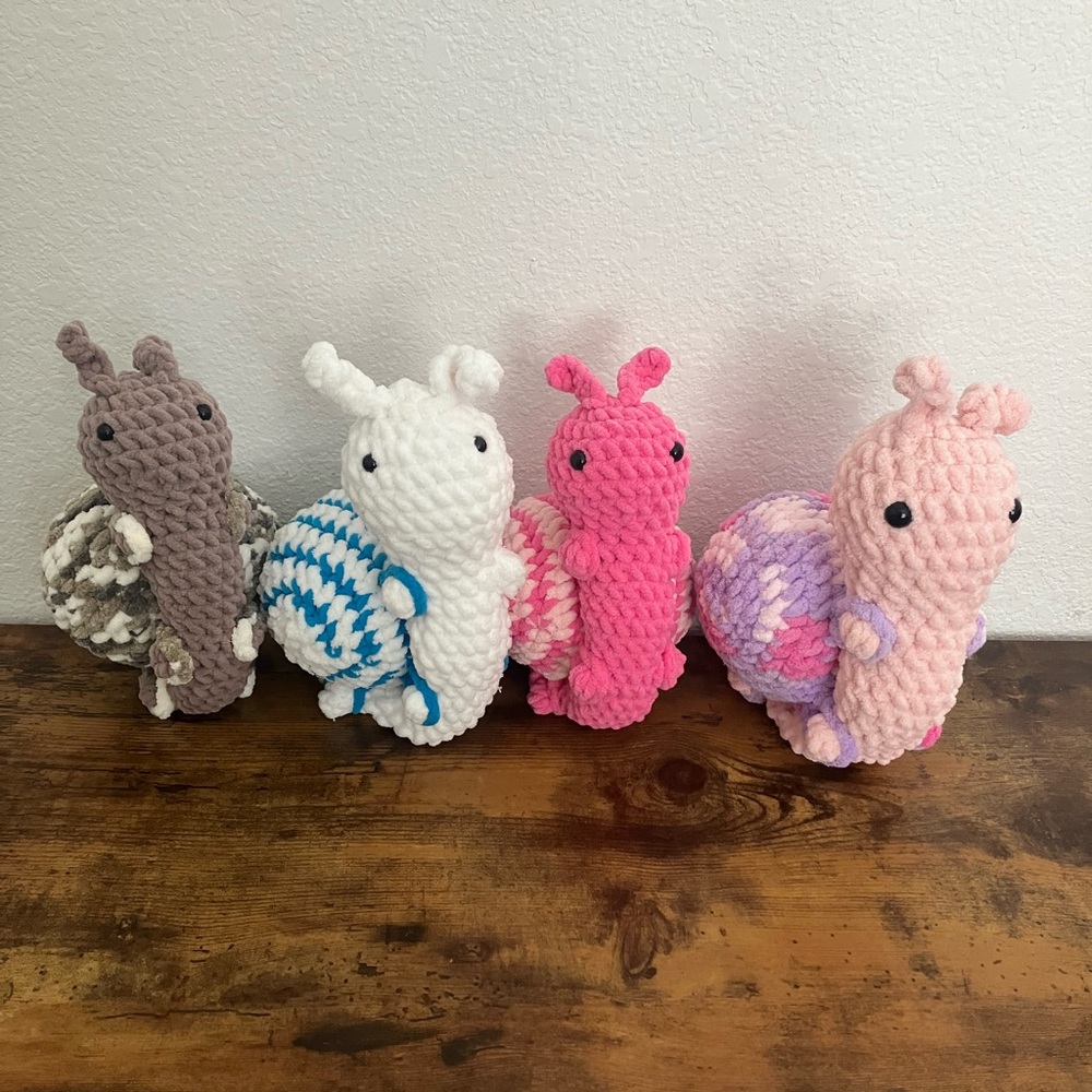 Crocheted Snail Plushies Hot Pink or Lt.  Pink Removable Interchangeable Shells